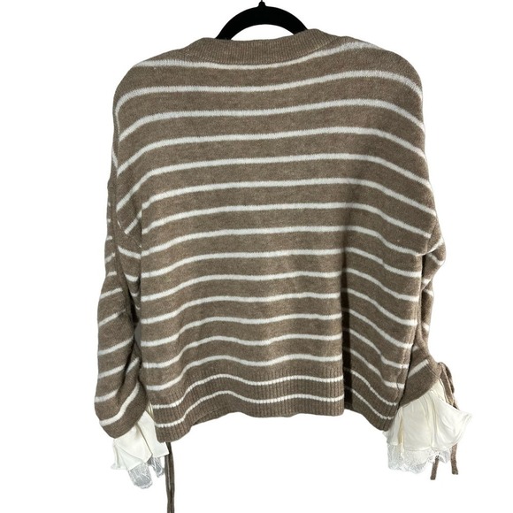 CINQ À SEPT Atlas Striped Wool Blend Cardigan Size Small Dark Oatmeal - Picture 12 of 12